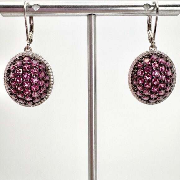 VTG Sterling Silver 925 Violet Purple CZ Gemstone Dangle Earrings Oval 1.5" L - Picture 1 of 8